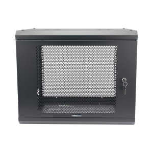 Gabinete de Pared de 9U con Puerta Perforada, 455 mm de Profundidad, Rack de 19'', Acero Reforzado Color Negro.