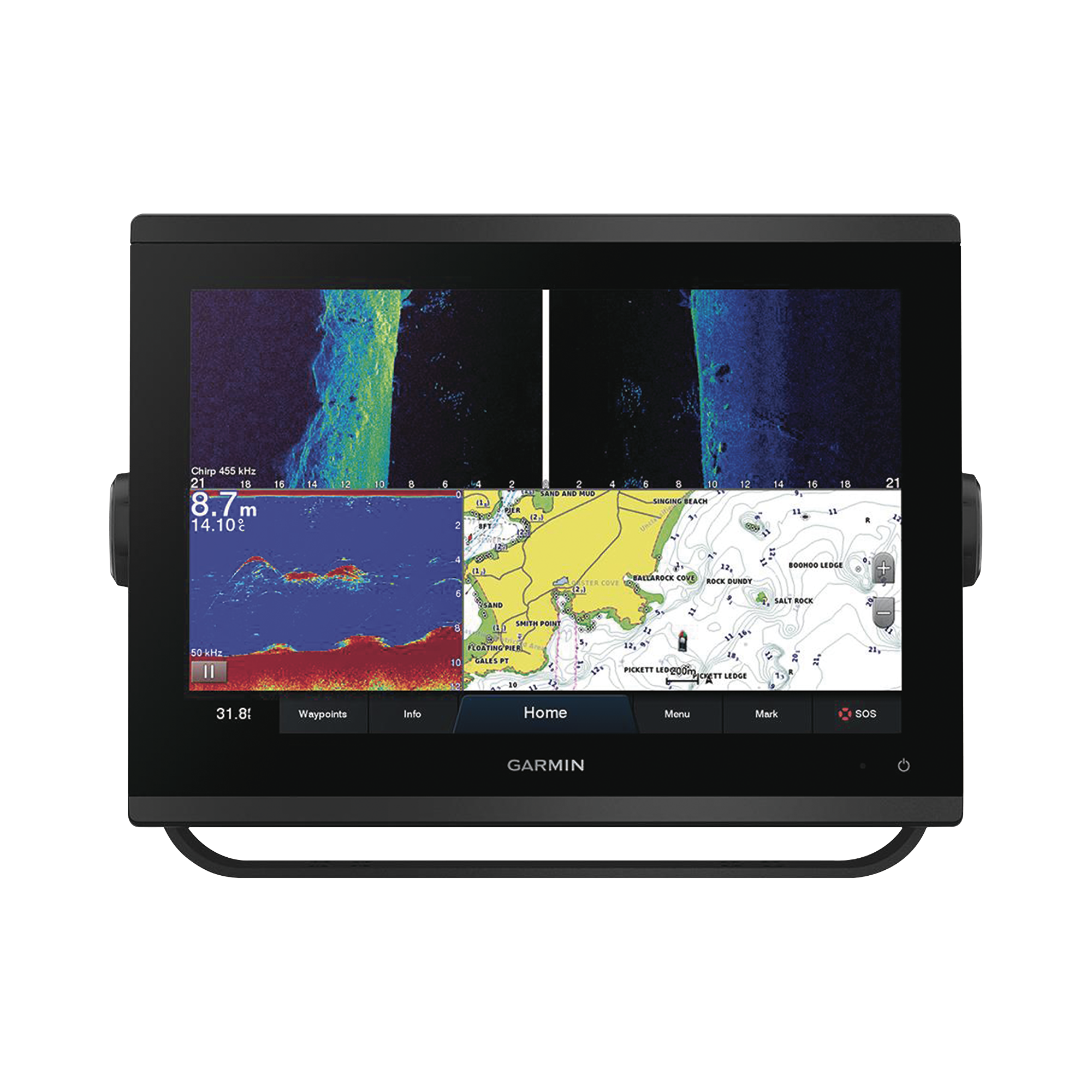 Plotter de Navegación Garmin / Pantalla Táctil WXGA 12.1" / Resolución 1280x800 / GPS-GLONASS-Galileo / Compatible con NMEA 2000 y 0183 / Sonda CHIRP Integrada / ClearVü y SideVü / IPX7 / Alimentación 10-32 Vdc
