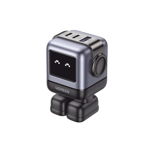 Cargador RobotGaN de 65W Serie UNO | 3 Puertos de Carga Rápida | 2 USB-C | 1 USB-A | PD 3.0 | QC 4.0 | Carga Inteligente | Tecnología GaN II | Zapato Magnético Extraíble | Carcasa Ignifuga | Pantalla LED