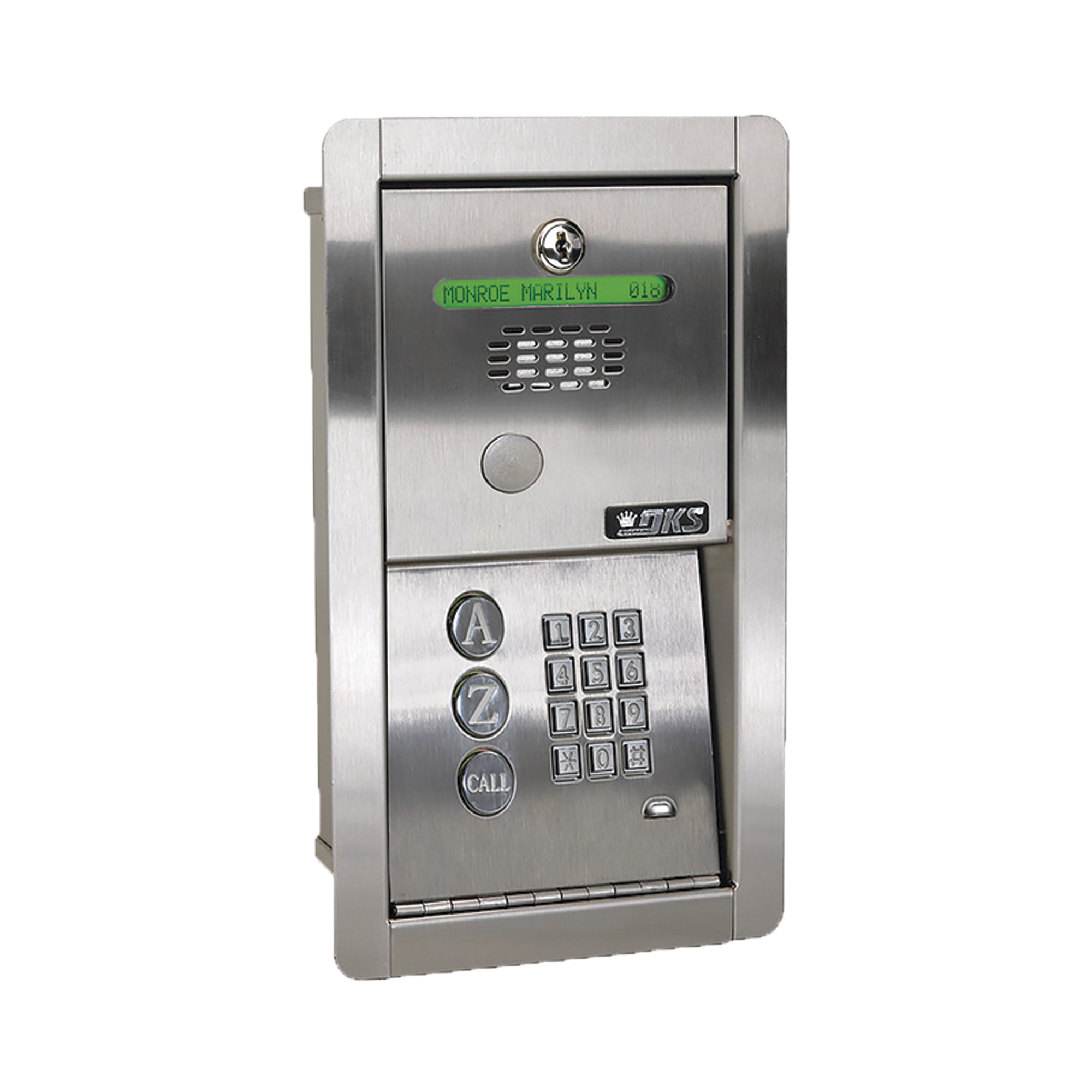 Audioportero Telefónico DKS Con Directorio / 100 Números Telefónicos / Control Para 2 Puertas / Gabinete Para Empotrar / Marcación a 16 Digitos / Linea análoga o digital