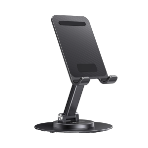 Soporte para Teléfono Celular Giratorio | 360° de Rotación | Angulo Ajustable | Altura Ajustable 17-20cm | Antideslizante | Ejes Giratorios de Alta Precisión| Plegable | Aluminio | Color Gris