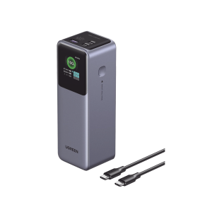 Power Bank de 25000mAh | 3 Salidas 200W Max. | USB-A + 2 USB-C | PD 3.0, QC3.0 | FCP | SCP | Pantalla Inteligente | Carcasa Ignifuga | Color Gris | Incluye Cable USB de 50cm | Carga tu Laptop de Manera Segura.