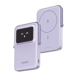 Power Bank Serie UNO Inalambrico | 10000mAh | 7.5W/20W | Con Emojis de Estado | Carga Rápida USB-C Bidireccional | Pantalla TFT Inteligente | Con Holder | Color Purple.
