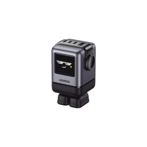 Cargador RobotGaN de 100W Serie UNO | 4 Puertos de Carga Rápida | 3 USB-C | 1 USB-A | PD 3.0 | QC 4.0 | Carga Inteligente | Tecnología GaN II | Zapato Magnético Extraíble | Carcasa Ignifuga | Pantalla LED