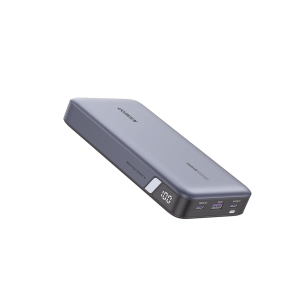 Power Bank de 25000mAh | 3 Salidas 145W Max. | USB-A + 2 USB-C | PD 3.0, QC3.0 | FCP | SCP | Pantalla Inteligente | Carcasa Ignifuga | Color Gris | Incluye Cable USB de 50cm | Carga tu Laptop de Manera Segura.