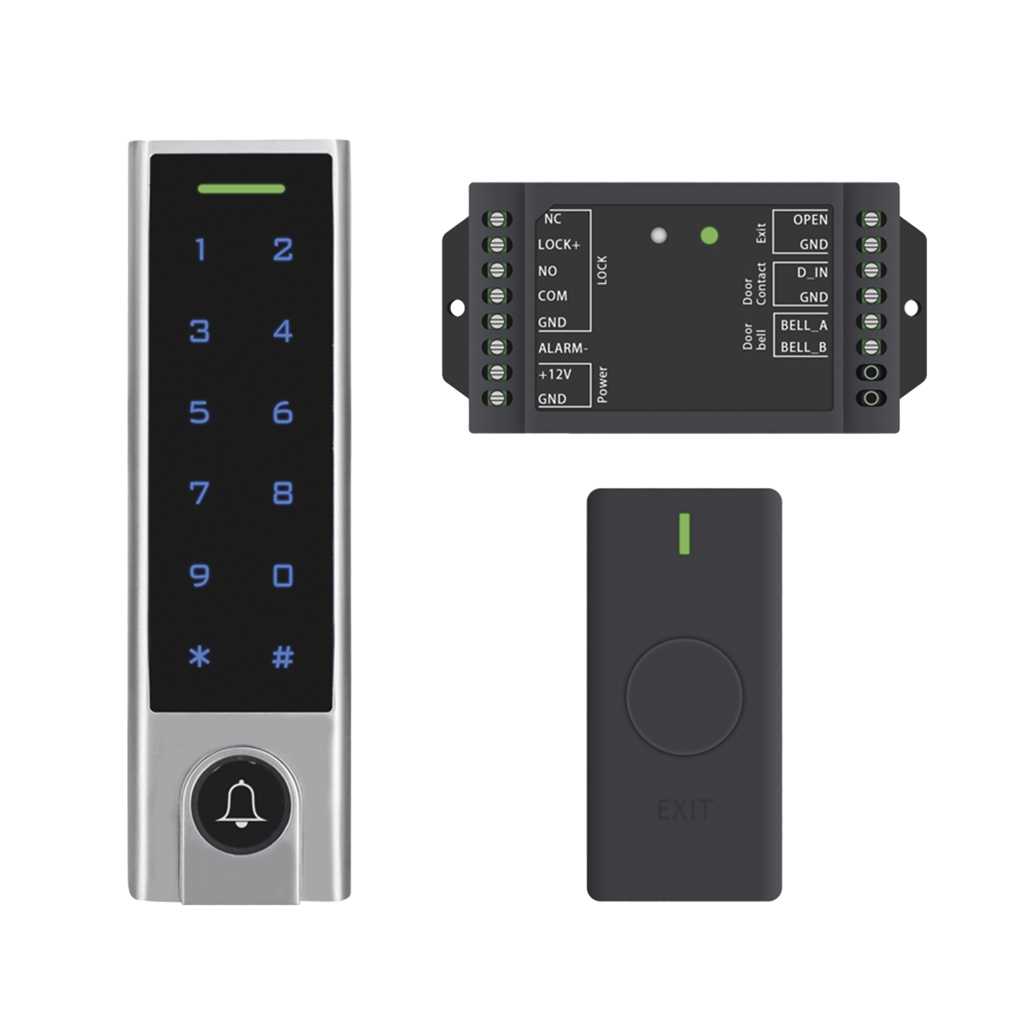 Mini Controlador de Acceso con Teclado Inalámbrico / Cuenta con Botón de Salida Inalámbrico / Soporta Tarjeta y Contraseña / Cuenta con Botón de Timbre