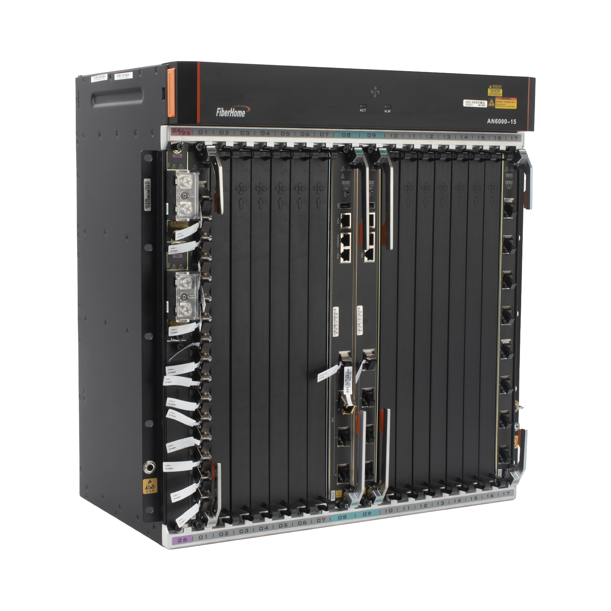 OLT Carrier Class Modular GPON, 14 Ranuras de Servicio, Incluye 1 Tarjeta de Servicio, Doble fuente -48Vcc, 11 UR, Gestión por UNM2000, CLI, Incluye Instalación de software UNM2000, (Interoperabilidad con ONU´s de Terceros sin Costo)
