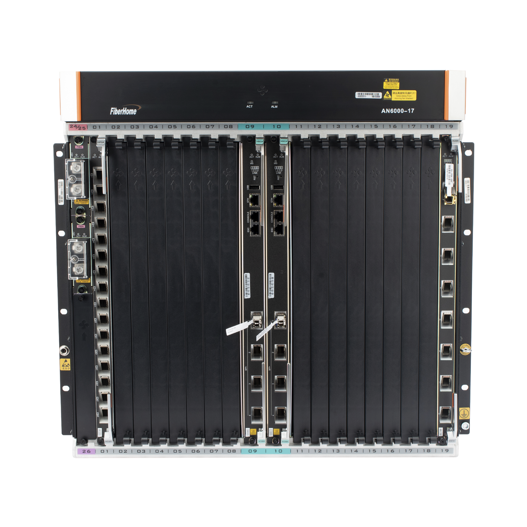 OLT Carrier Class Modular GPON, 16 Ranuras de Servicio, Incluye 1 Tarjeta de Servicio, crecimiento hasta 256 puertos GPON o 128 XGPON, Gestión por UNM2000, CLI, (Incluye Instalación de Software UNM2000)