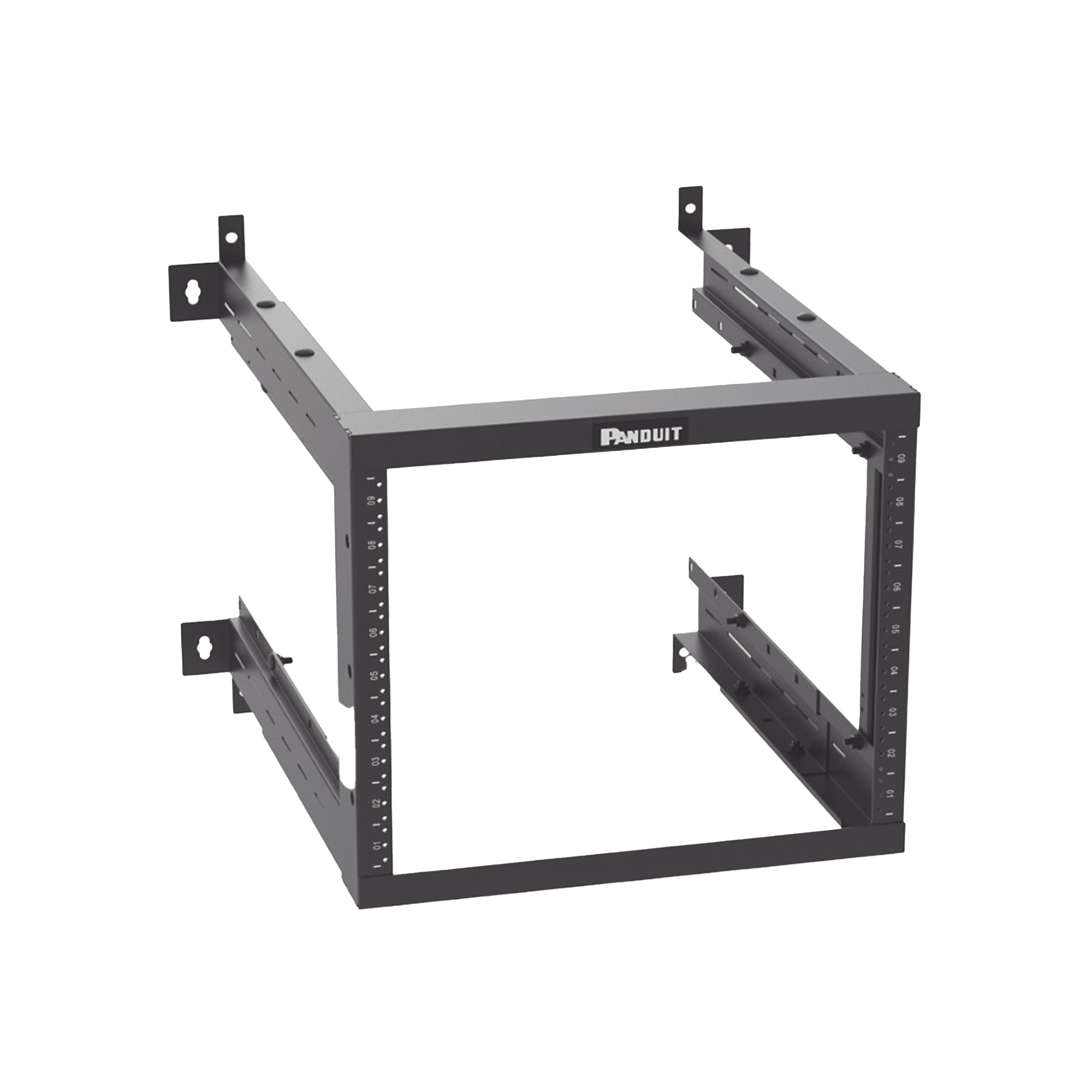 Rack PanZone® de Montaje en Pared, de 19in, Profundidad Ajustable, Rieles Numerados y Roscados #12-24, 9 UR, Color Negro