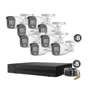 Kit TurboHD 1080p / DVR 8 Canales / 8 Cámaras Bala ColorVu con Microfono Integrado / Fuente de Poder / Accesorios de Instalación