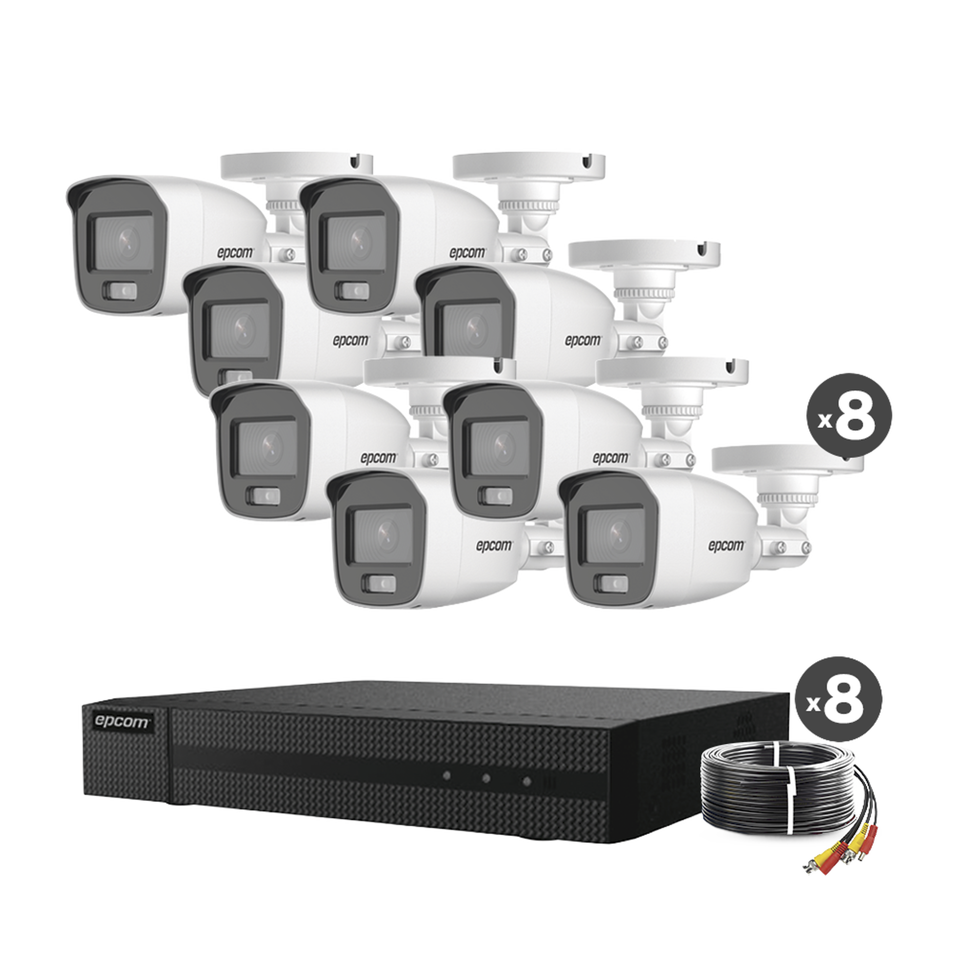 Kit TurboHD 1080p / DVR 8 Canales / 8 Cámaras Bala ColorVu con Microfono Integrado / Fuente de Poder / Accesorios de Instalación