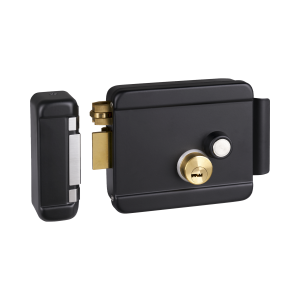 Cerradura Eléctrica con Botón de Salida / Incluye Llave / Exterior / Izquierda / Color Negro