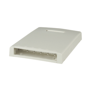 Caja de Montaje en Superficie, Con Accesorio para Resguardo de Fibra Óptica, Para 6 Módulos Mini-Com, Color Blanco Mate