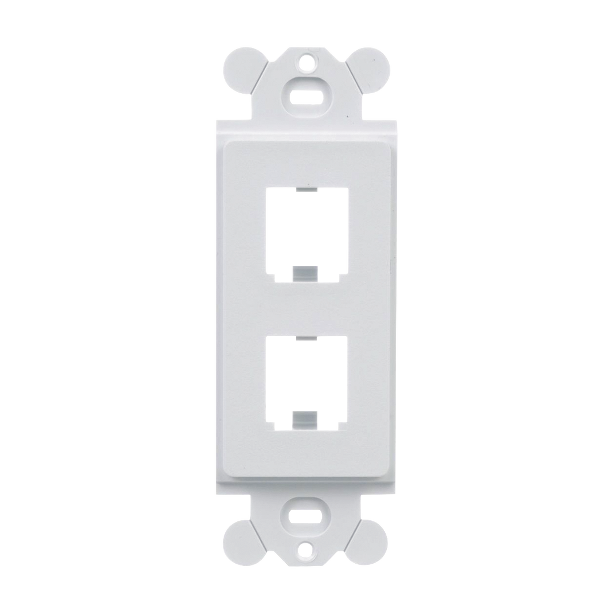 Marco de Módulo Dúplex, Para Placas Frontales Estándar GFCI, Acepta 2 Módulos Mini-Com, Color Blanco