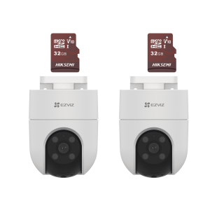 Kit de Camaras WiFi, Incluye 2 Piezas CS-H8C y 2 Piezas HS-TF-E1/32G / Audio de Dos Vías / Detección de Movimiento / Luz Estroboscópica / Sirena / Uso en Exterior con Protección