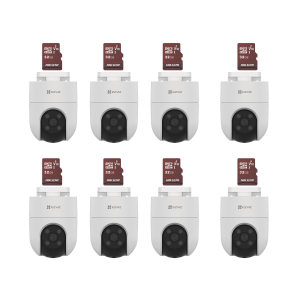 Kit de Camaras WiFi, Incluye 8 Piezas CS-H8C y 8 Piezas HS-TF-E1/32G / Audio de Dos Vías / Detección de Movimiento / Luz Blanca / Sirena / Uso en Exterior con Protección