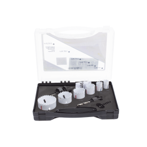 Kit de broca sierras (3/4 - 2 1/4 in) incluye 6 piezas de broca sierras, 2 adaptadores y resorte de expulsión.