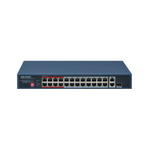 Switch PoE+ / No Administrable / 24 Puertos 10/100 Mbps PoE+ / 2 Puertos 1000 Mbps Uplink / 1 Puerto SFP Uplink / Modo Extendido hasta 300 Metros / 230 W