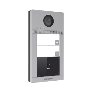 Videoportero IP 2 Megapixel / Llamada y Apertura Remota desde App Hik-Connect (requiere monitor) / PoE / Exterior IP65 + Antivandalico IK08 / 2 Departamentos / Apertura con Tarjeta / Soporta 2 Puertas y hasta 6 Monitores