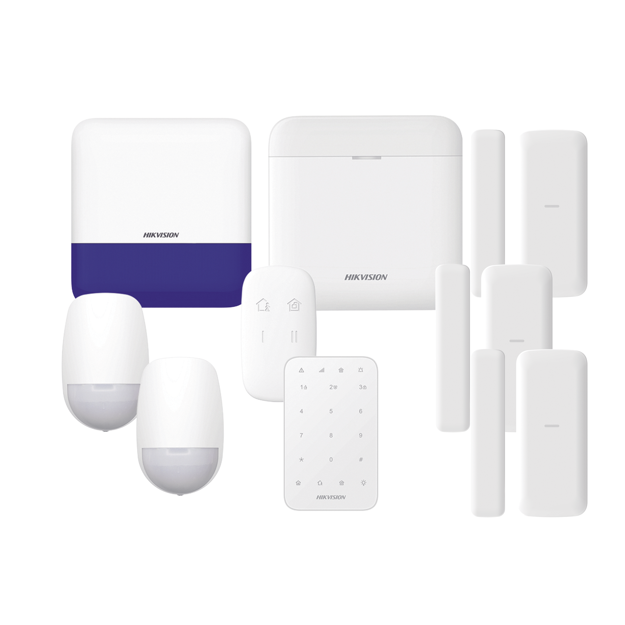 (AX PRO) KIT de Alarma AX PRO / Incluye: 1 Hub con batería de respaldo/ 2 Sensores PIR / 3 Contactos Magnéticos mini / 1 Control Remoto / 1 Sirena Inalambrica Exterior /1 Teclado Inalámbrico / WiFi / Compatible con Hik-Connect P2P