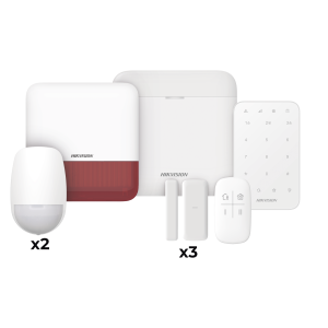 (AX PRO) KIT de Alarma AX PRO / Incluye: 1 Hub / 2 Sensores PIR / 3 Contactos Magnéticos mini / 1 Control Remoto / 1 Sirena Estrobo en color Rojo Inalámbrica Exterior /1 Teclado Inalámbrico / Wi-Fi / Compatible con Hik-Connect P2P