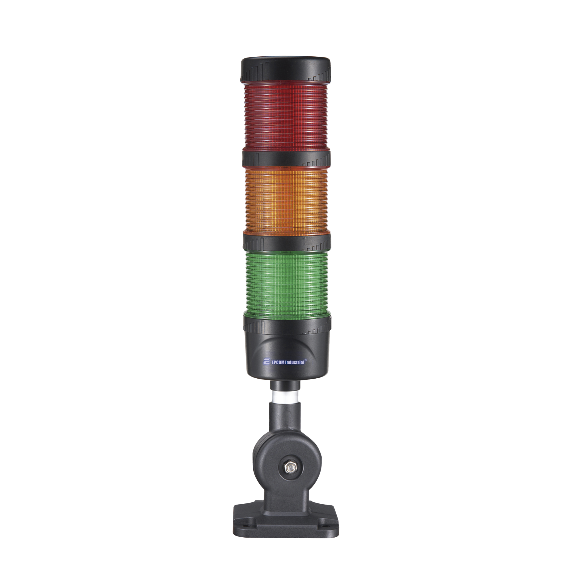 Torre LED Indicadora de estado de 3 niveles color Rojo, Ámbar y Verde, con Buzzer integrado a 85 dB,  a 24 VCD con Montaje incluido de 60 mm de diámetro