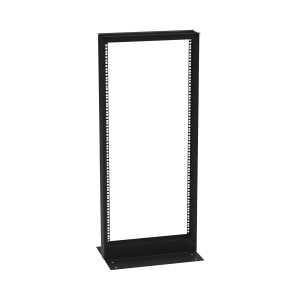 Rack de 2 Postes (Doble Perforación), Estándar 19", 24 Unidades, Fabricado en Acero, Base "L" para Anclar a Piso.