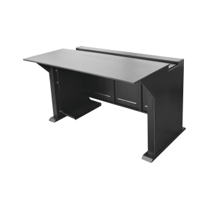 Escritorio Estación Mobiliaria Profesional de Monitoreo y Control / Videovigilancia / Acceso / Alarmas / Etc... / Metal Negro y Madera Tono Oscuro