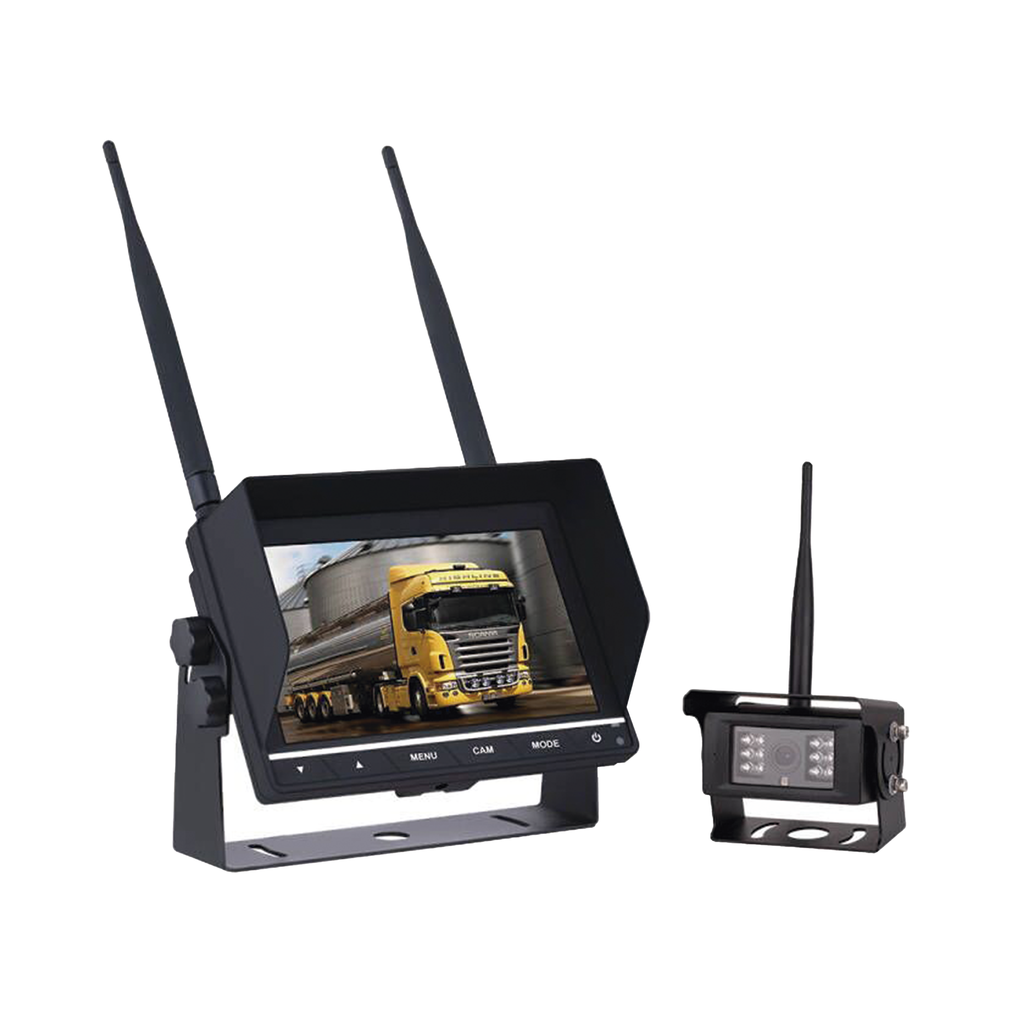 Sistema Profesional Inalámbrico de Cámara de Reversa Infrarroja y Monitor de 7" para Vehículos de Trabajo y Montacargas