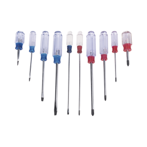 Juego de 10 Desarmadores Mango Plástico (Uso Ligero), Puntas magnética, 5 Puntas Planas (-) y 5 Puntas Phillips. (+)