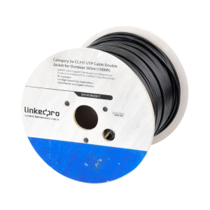 Bobina de cable de 305 m (1000 ft) Cat5e, Aleación de Cobre y Aluminio (CCA), color Negro, Uso Intemperie, Doble Forro