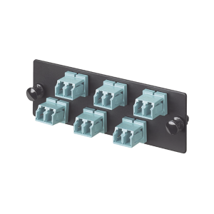Placa Acopladora de Fibra Optica FAP, Con 6 Conectores LC Duplex (12 Fibras), Para Fibra Multimodo OM3/OM4, Color Aqua