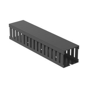 Canaleta Ranurada de PVC con Tapa, Tipo F, 44.5 mm de Ancho, 41.1 mm de Alto y 2 m de Largo, Color Gris