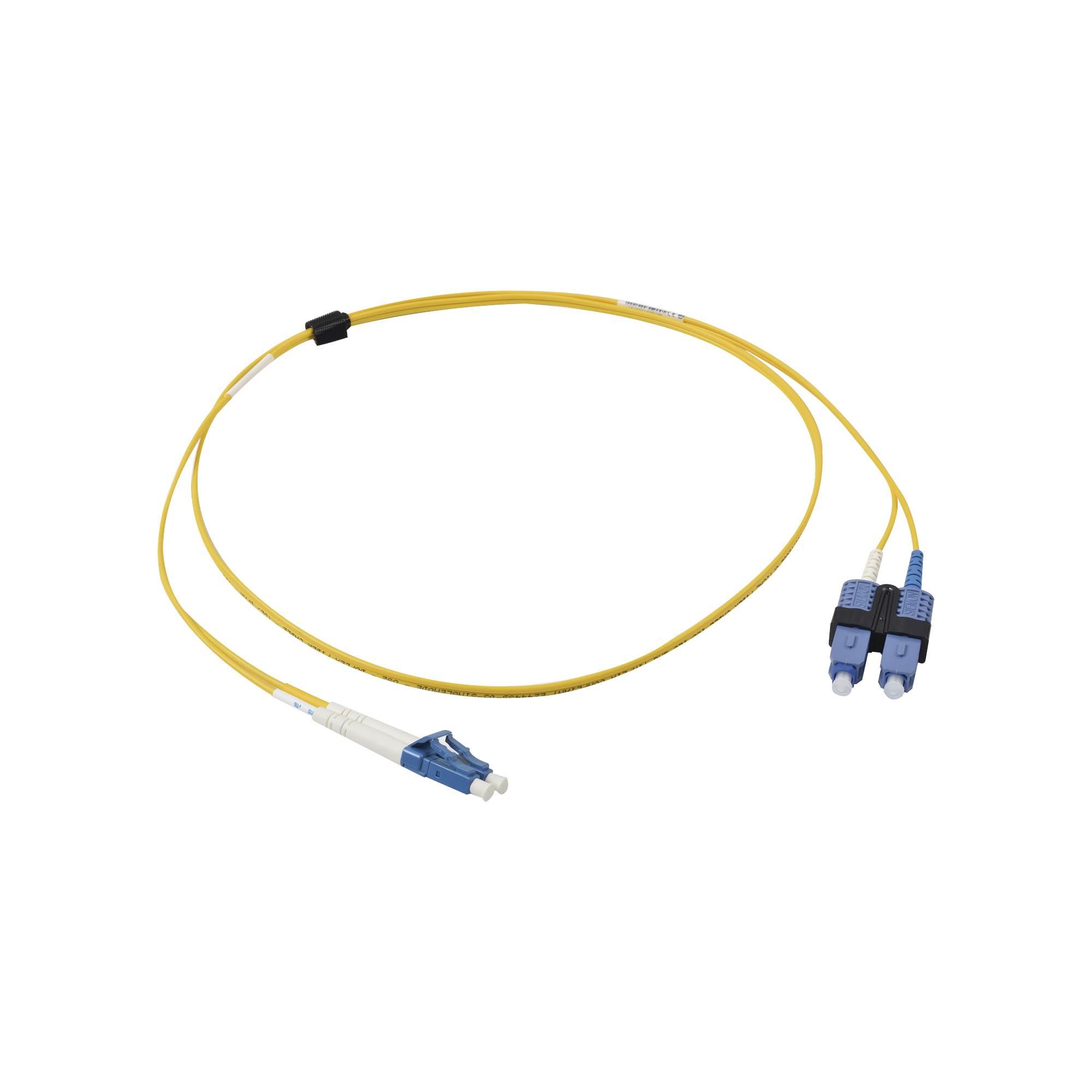 Jumper de Fibra Óptica Monomodo (OS2), XGLO, Riser, LC/UPC-SC/UPC Duplex, OFNR, Color Amarillo, 1 Metro