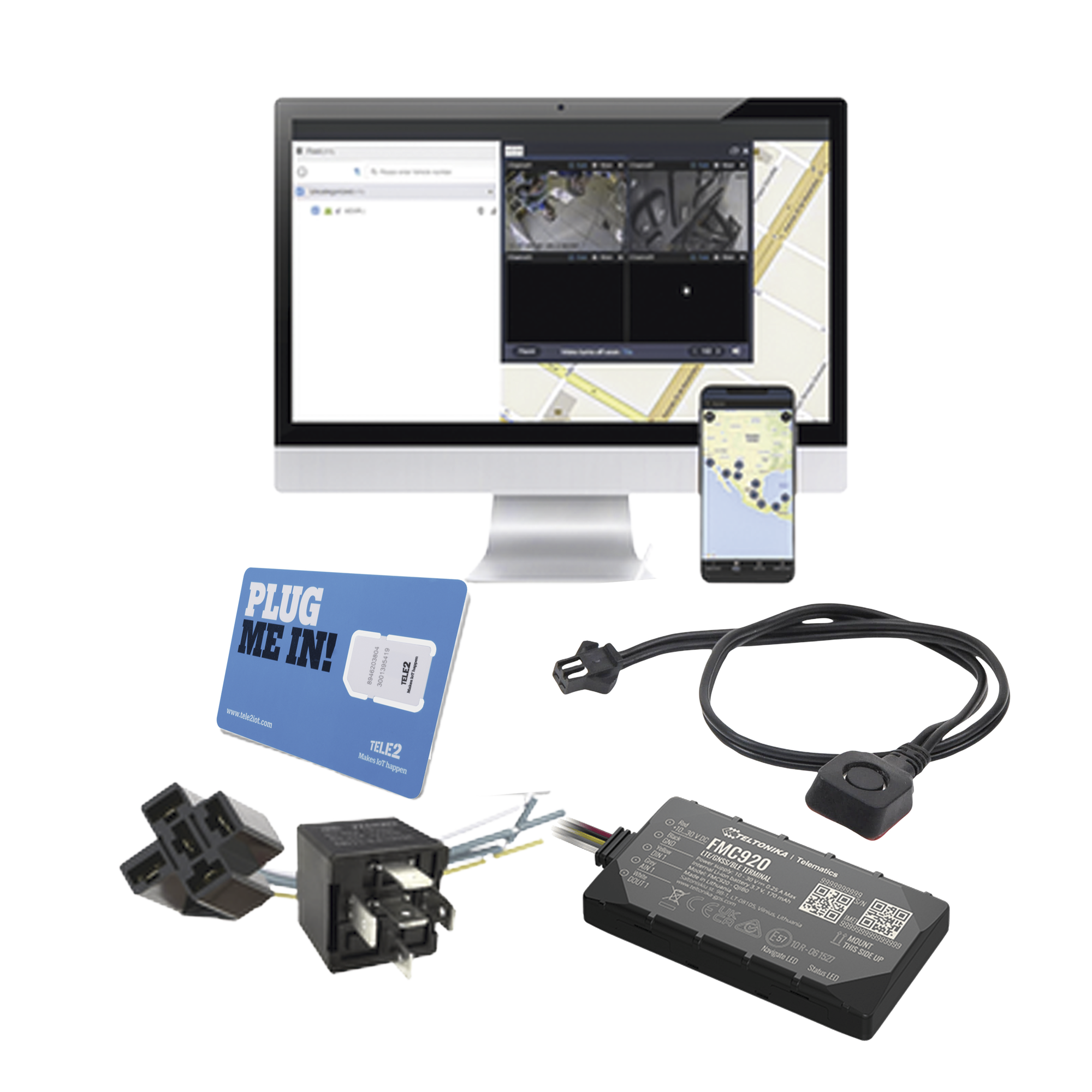 KIT de Localizador 4G LTE, SIM SIM30M2M, VOUCHER POR 1 Mes, Plataforma Por 1 Mes, Relevador y Botón de Pánico.