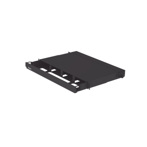 Panel de Distribución de Fibra Óptica, Acepta 4 Placas FAP o FMP, Bandeja Deslizable, Hasta 96 Fibras, Color Negro, 1UR