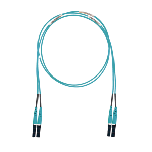 Jumper de Fibra Optica Multimodo 50/125 OM3, LC-LC Duplex, LSZH (Cero Halógenos), Color Aqua, 1 Metro