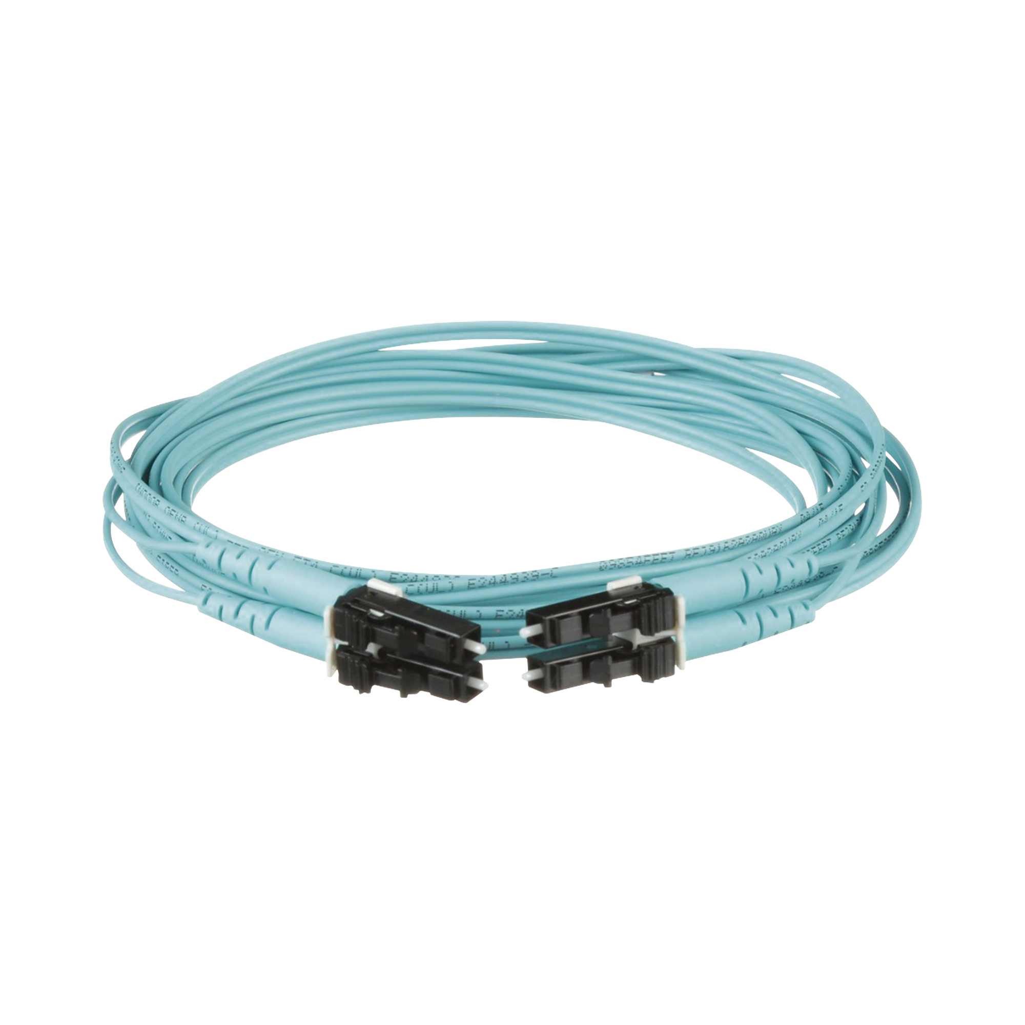 Jumper de Fibra Optica Multimodo 50/125 OM3, LC-LC Duplex, OFNR (Riser), Color Aqua, 9 Metros