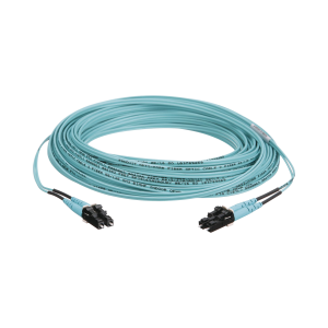 Jumper de Fibra Optica Multimodo 50/125 OM3, LC-LC Duplex, OFNR (Riser), Color Aqua, 15 Metros