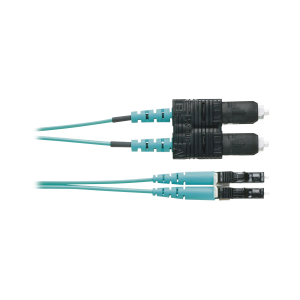 Jumper de Fibra Optica Multimodo 50/125 OM4, LC-SC Duplex, OFNR (Riser), Color Aqua, 2 Metros