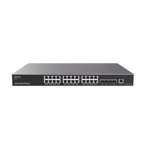 Switch Capa 3 PoE+ Administrable / 24 puertos 10/100/1000 Mbps + 4 Puertos SFP+ de 10 Gigabits / Hasta 360W / Compatible con GWN Cloud.