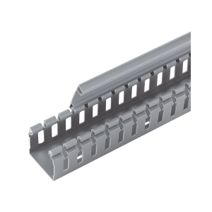 Canaleta Ranurada de PVC sin Tapa, Tipo H (Tapa Abisagrada), 55.1 mm de Ancho, 50.3 mm de Alto y 1828.8 mm de Largo, Color Gris