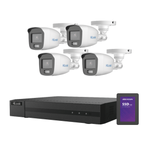 Kit TurboHD 1080p + SSD 1 TB / DVR 4 Canales / 4 Cámaras Bala ColorVu con Micrófono Integrado / Fuente de Poder / Accesorios de Instalación