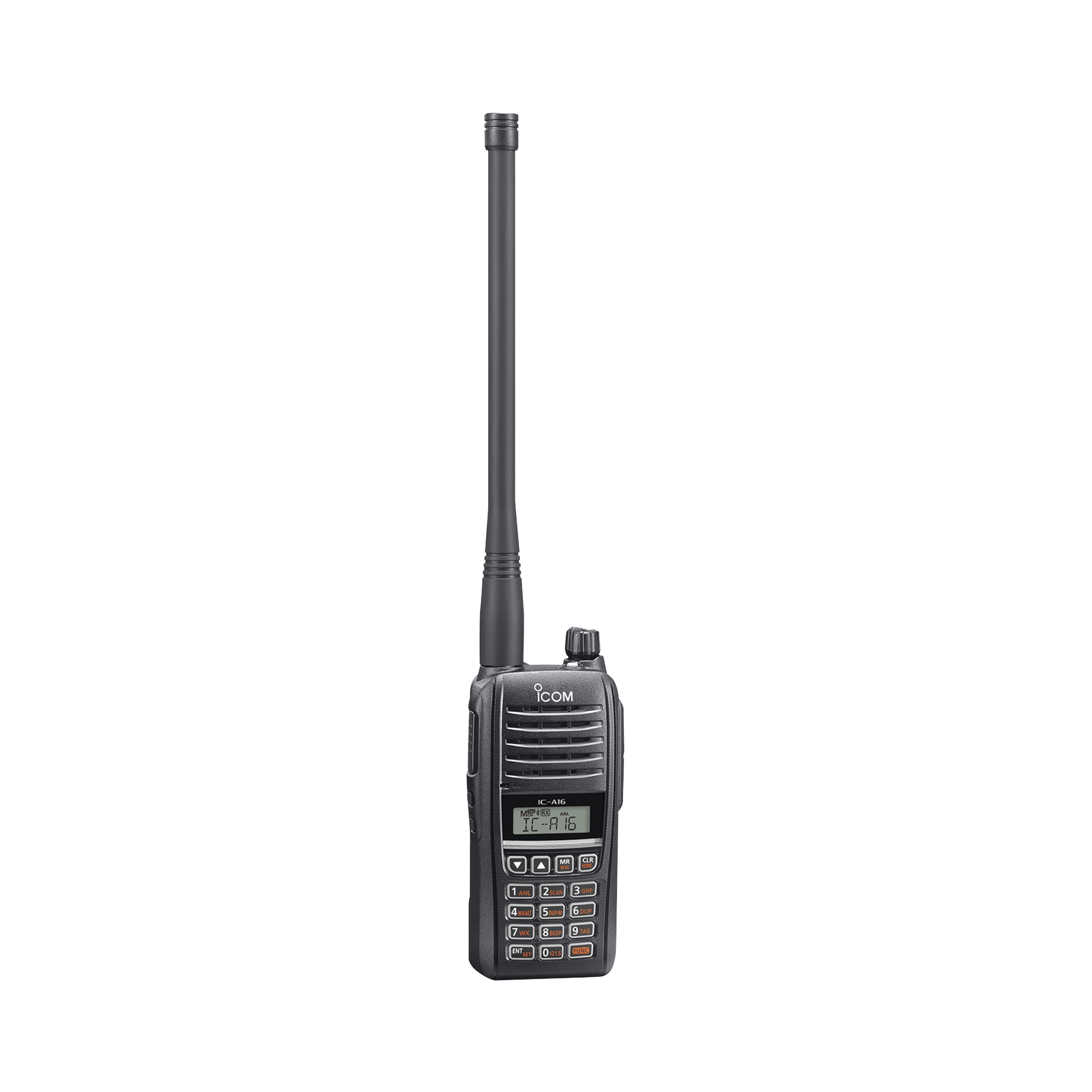 Radio portátil aéreo con Bluetooth incluido, rango de frecuencia 118-136.99166MHz, 6W PEP, 200 canales alfanuméricos, pantalla de 8 caracteres, incluye: batería, cargador, antena y clip