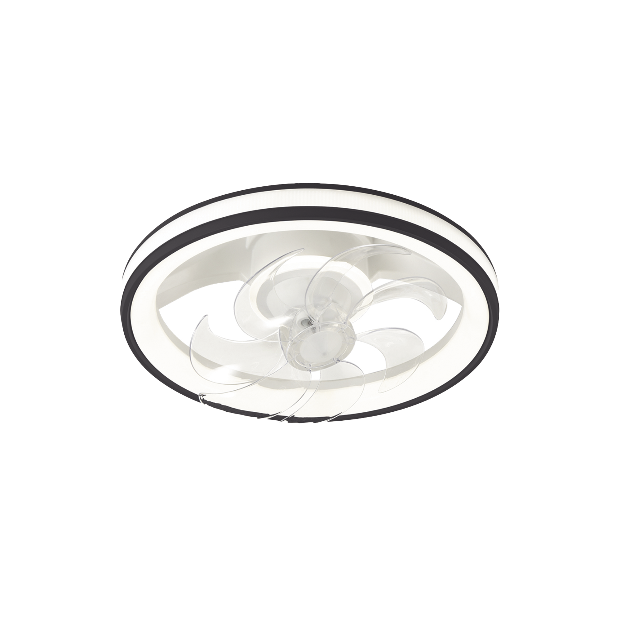 Ventilador de Techo con Luminario LED de 110 V CA 50/60 Hz / 88 W /4500 Lm / 6500 - 4 000 - 2 700 K /3 Tonos de Luz / 501 mm / 6 Velocidades / Dimeable / Color Blanco y Negro.