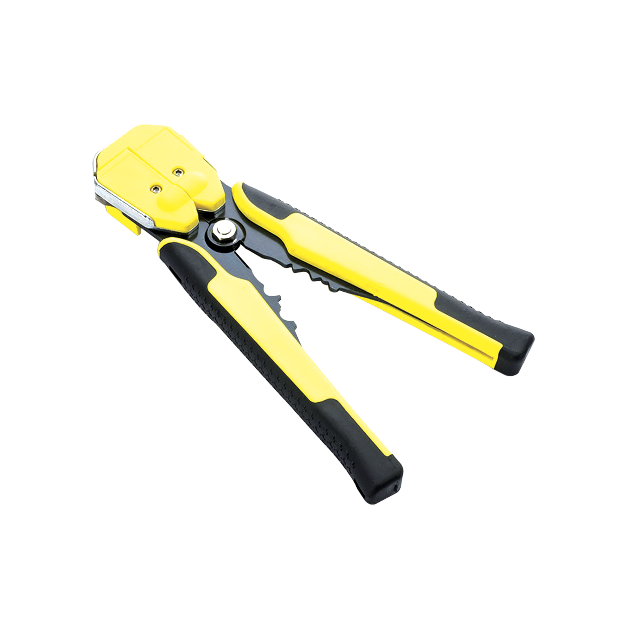 Pinza multifuncional Pelacables, con terminal de pestaña, prensado automático de color amarillo.