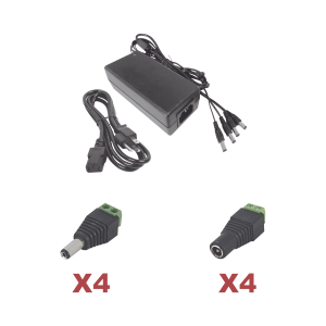 Kit con fuente EPCOM POWER LINE con salida de 12 Vcc a 5 Amper con 4 salidas / Incluye conectores JR52 y JR53