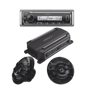 Kit de estéreo con Bluetooth KMR-M332BT | Amplificador KAC-M5014 | más Par de bocinas KFC-1653MRB
