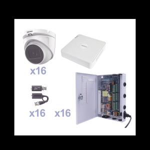 KIT TurboHD 1080p Lite / DVR 16 Canales / 16 Cámaras Eyeball Exterior ( 2.8mm) / Transceptores / Conectores / Fuente de Poder Profesional
