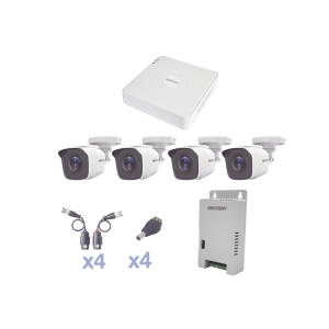 KIT TurboHD 1080 Lite / DVR 4 Canales / 4 Cámaras Bala (exterior 2.8 mm) / Transceptores / Conectores / Fuente de Poder Profesional